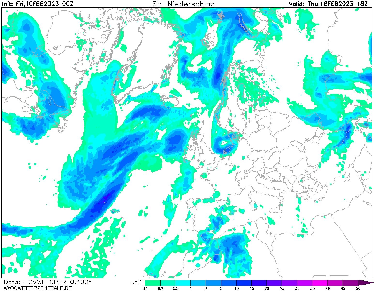 Pluges disperses dijous i divendres, 16 i 17 de febrer ECMWF Wetterzentrale