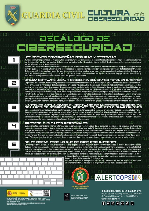 La Guardia Civil edita un decálogo para que estés protegido mientras navegas por las redes