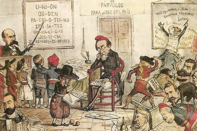 Caricatura de las tensiones territoriales entre republicanos. Fuente Revista La Flaca (1873)