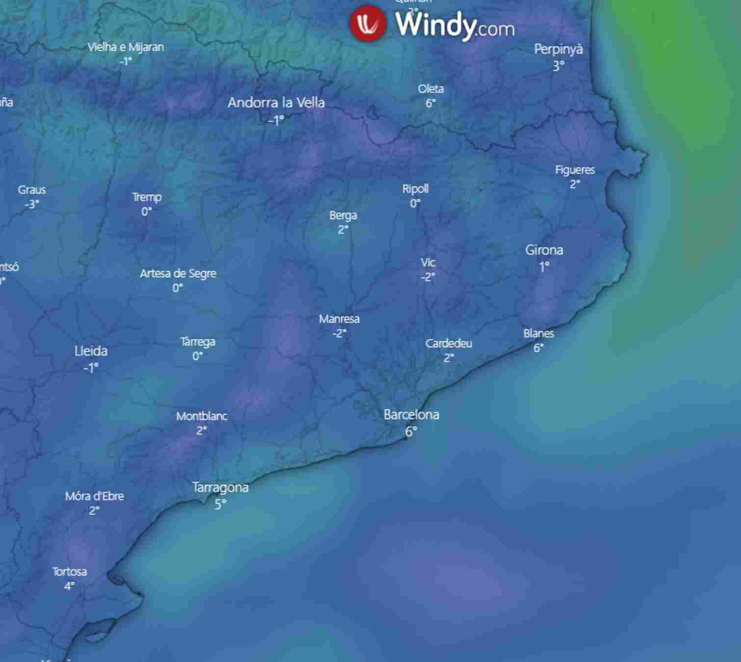 Estas serán las temperaturas mínimas para el día de San Valentín / Imagen: Windy