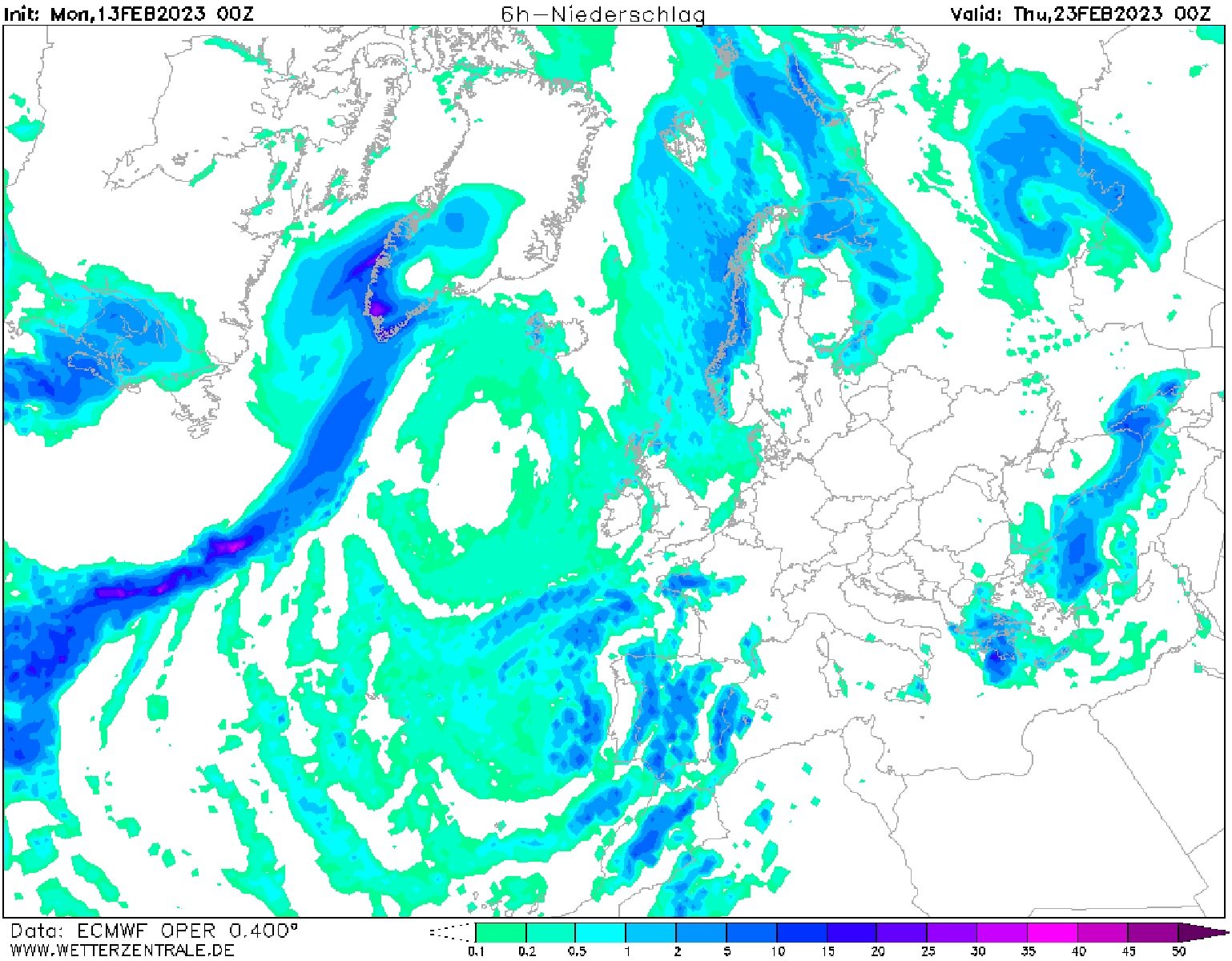 Lluvias miércoles y jueves, 22 y 23 de febrero ECMWF Wetterzentrale