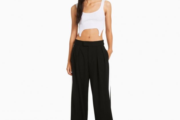 Pantalons tailoring wide leg amb banda lateral