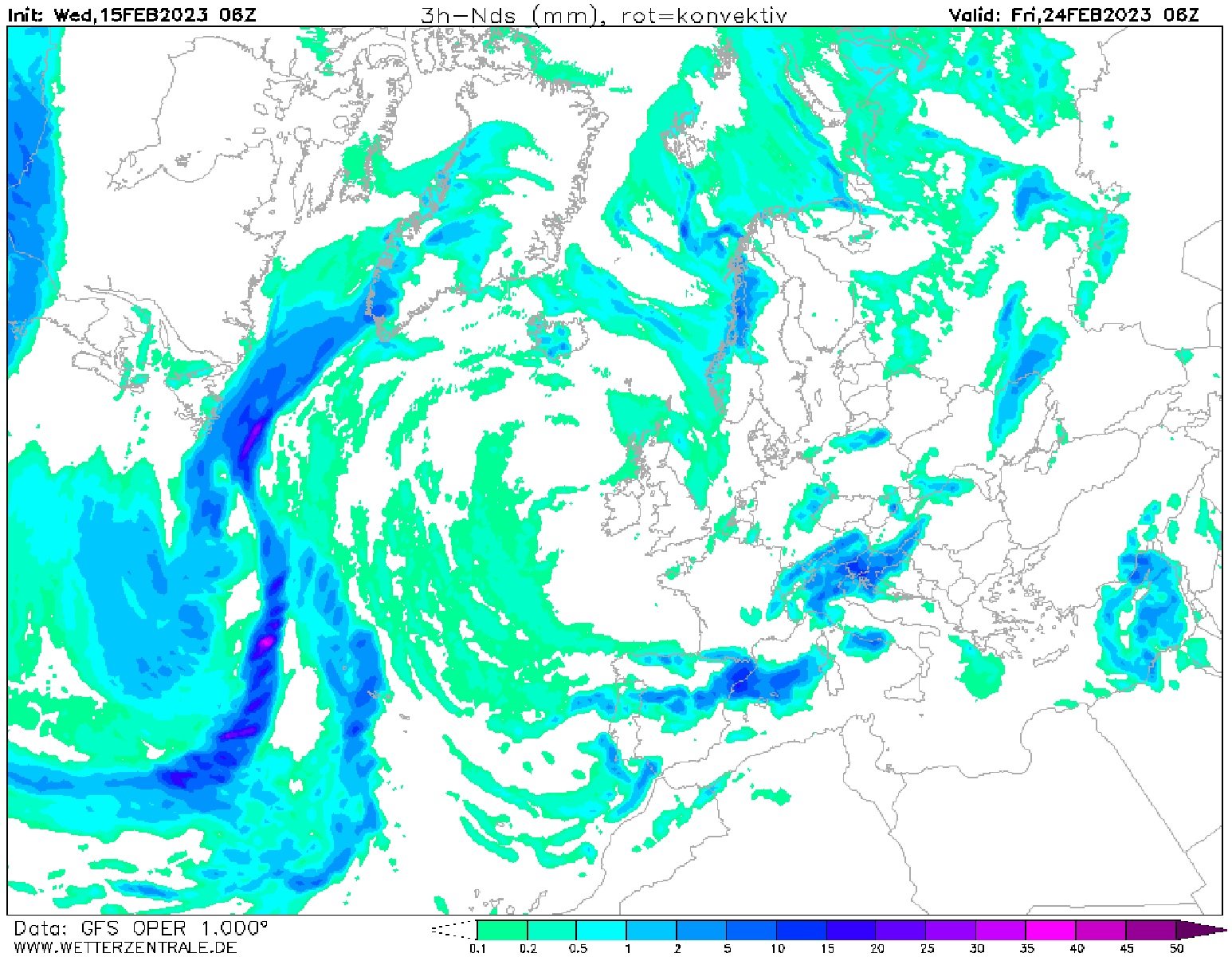 Pluja divendres, 24 de febrer GFS Wetterzentrale