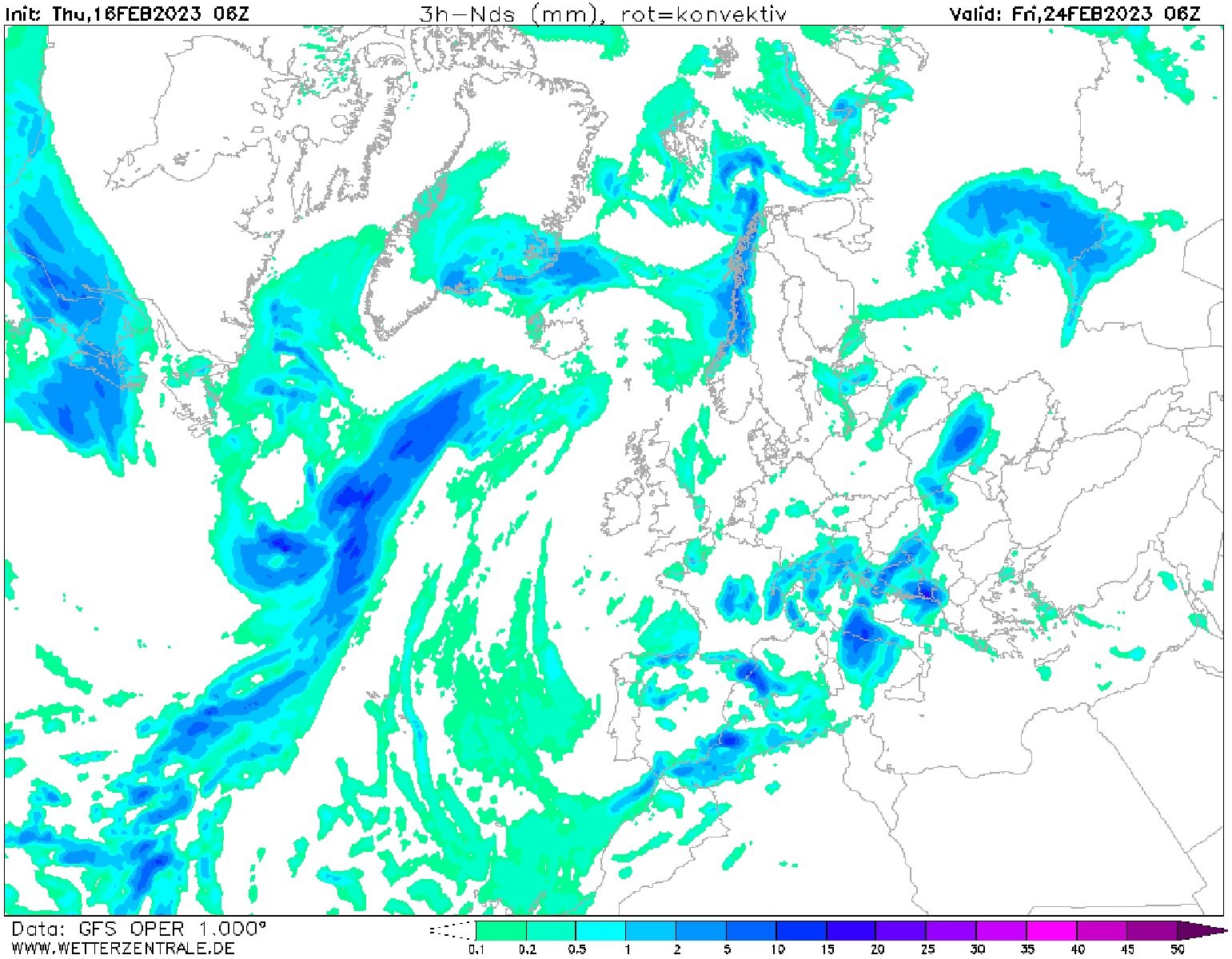 Nevará en cotas bajas el viernes, 24 de febrero GFS Wetterzentrale