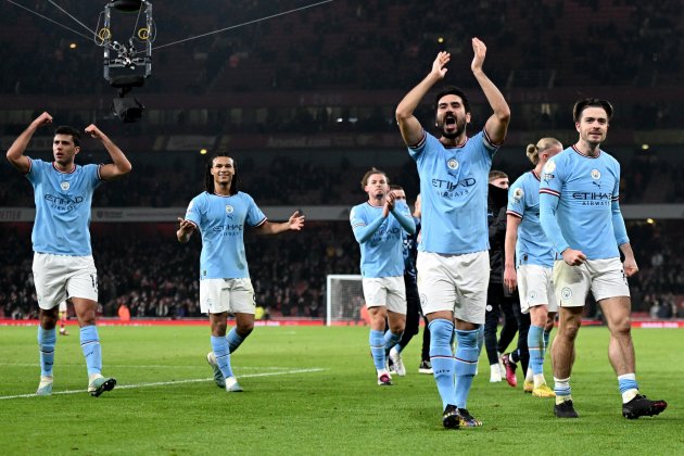 El Manchester City celebrando su triunfo contra el Arsenal en la Premier League / Foto: EFE