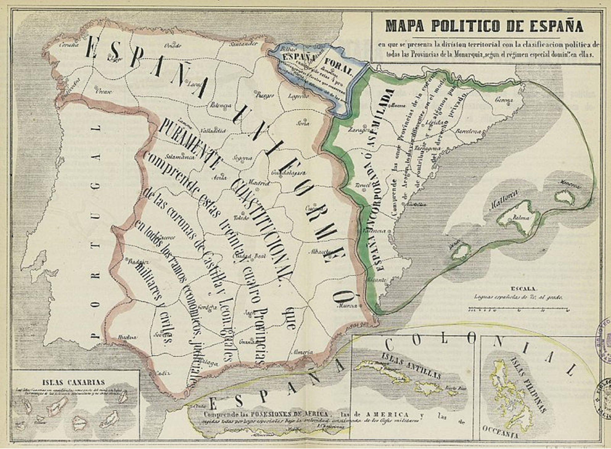 Mapa político de España (1850) / Fuente: Biblioteca Nacional de España