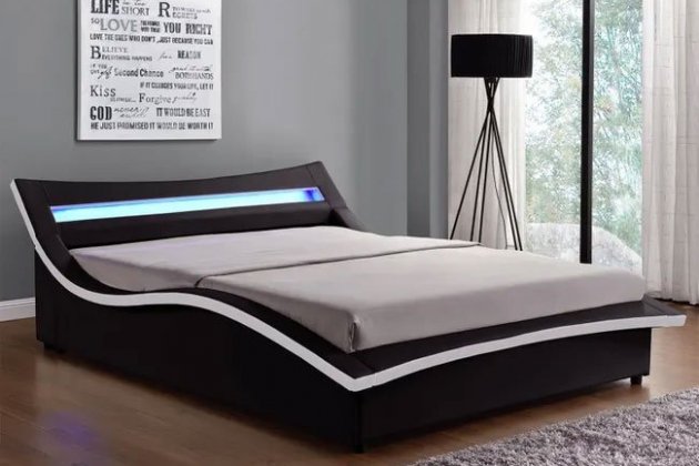 Estructura de llit negre amb caixa|capsa d'emmagatzematge i LED 140 x 190 cm CAMDEN1 Estructura de llit negre amb caixa|capsa d'emmagatzematge i LED 140 x 190 cm CAMDEN1
