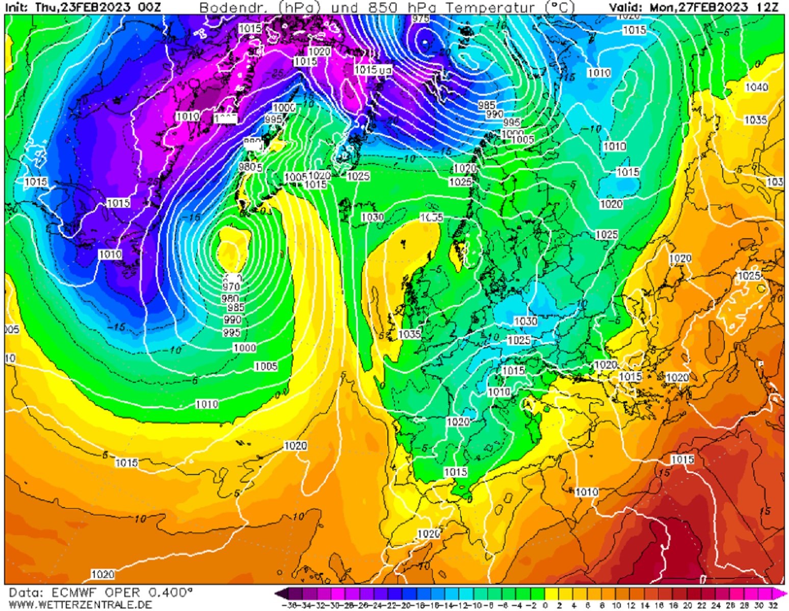 1.500 metres dilluns, 27 de febrer ECMWF Wetterzentrale 1.500 metres dilluns, 27 de febrer ECMWF Wetterzentrale