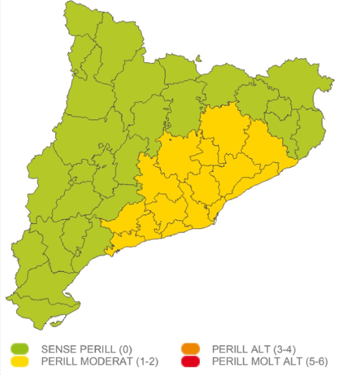 Mapa perill neu diumenge Meteocat