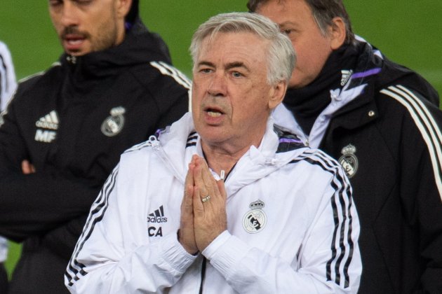 Carlo Ancelotti demanant perdó en el Madrid / Foto: EFE - Peter Powell