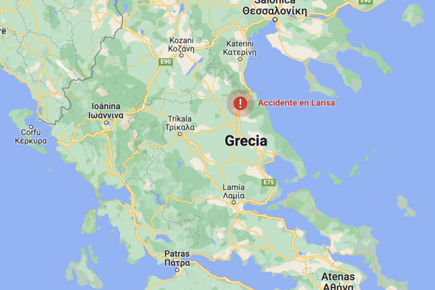 Localització de l'accident de tren entre Atenes i Tessalònica / Foto: Google Maps