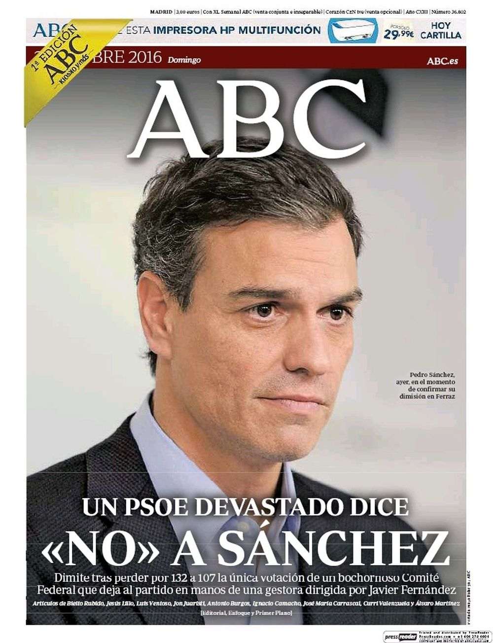 La premsa espanyola destaca la dimissió de Sánchez i la ruptura del PSOE