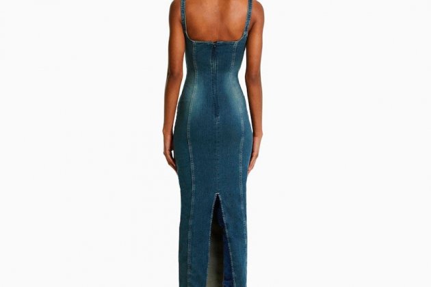 Vestido denim largo con tirantes efecto lavado1