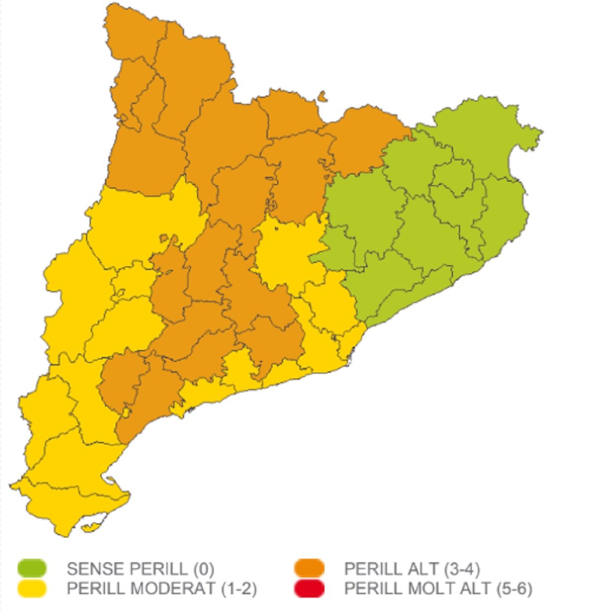 Mapa peligro viento viernes, 10 de marzo / Meteocat