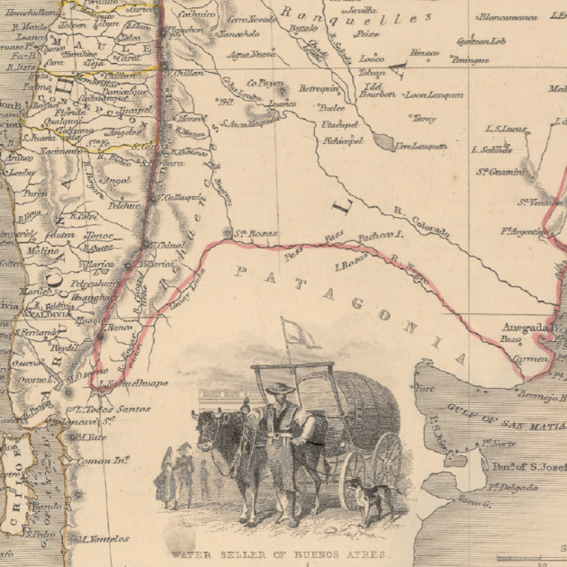 Mapa de la expansión en el oeste y en el sur de la República Argentina (finales siglo XIX). Fuente Cartoteca de Catalunya