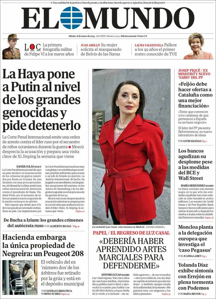 Portada El Mundo 18 març 2023 Portada El Mundo 18 març 2023