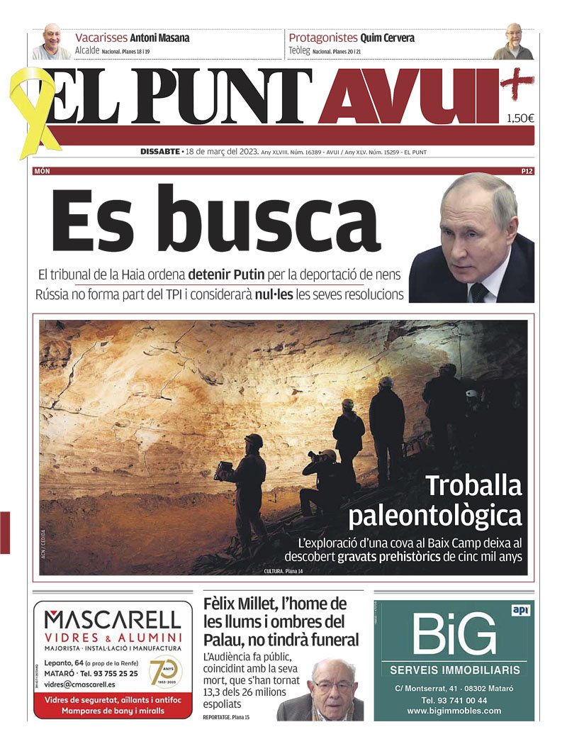 Portada Punt Avui 18 març 2023 Portada Punt Avui 18 març 2023