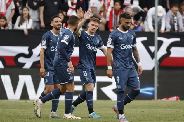 Girona celebra gol en Vallecas / Foto: EFE Girona celebra gol en Vallecas / Foto: EFE