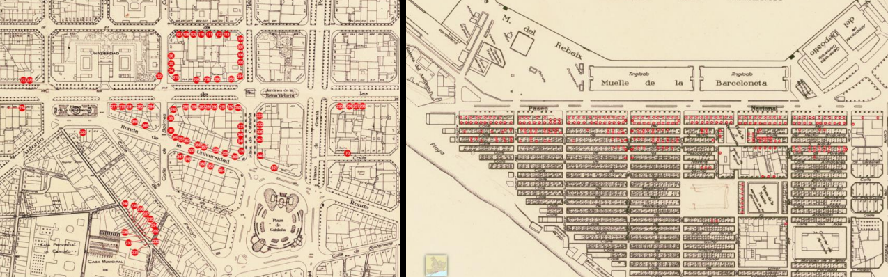 Plànol dels bombardeigs més intensos i destructius. Font Ajuntament de Barcelona