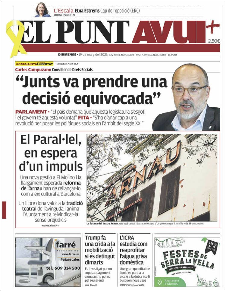 Portada 'El Punt Avui' 19 de marzo Portada 'El Punt Avui' 19 de marzo