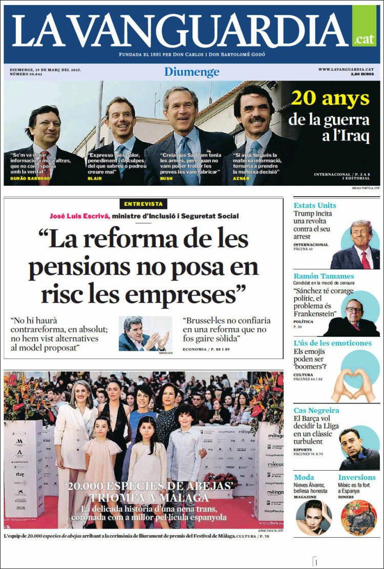 Portada 'La Vanguardia' 19 de marzo