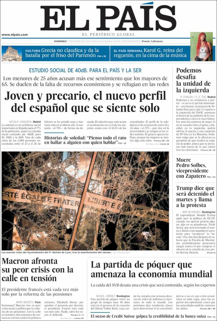 Portada 'El País' 19 de marzo