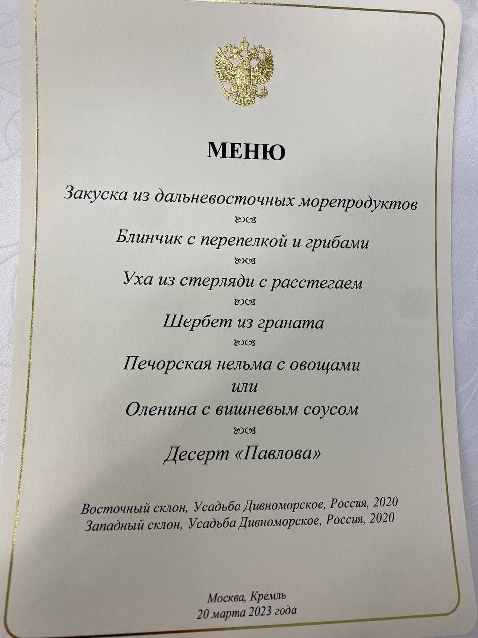 Menu Vladimir Putin Xi Jinping - Pavel Zarubin, Telegram Menu Vladimir Putin Xi Jinping - Pavel Zarubin, Telegram