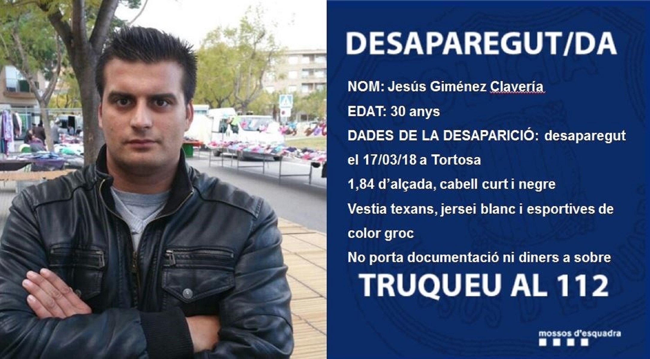 Desaparecido un hombre en Tortosa desde el sábado