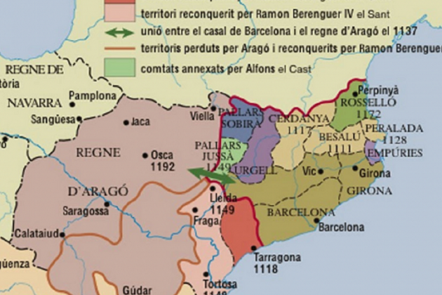 Mapa de la unió dinàstica Barcelona Aragó (segle XII). Font Enciclopedia Mapa de la unió dinàstica Barcelona Aragó (segle XII). Font Enciclopedia