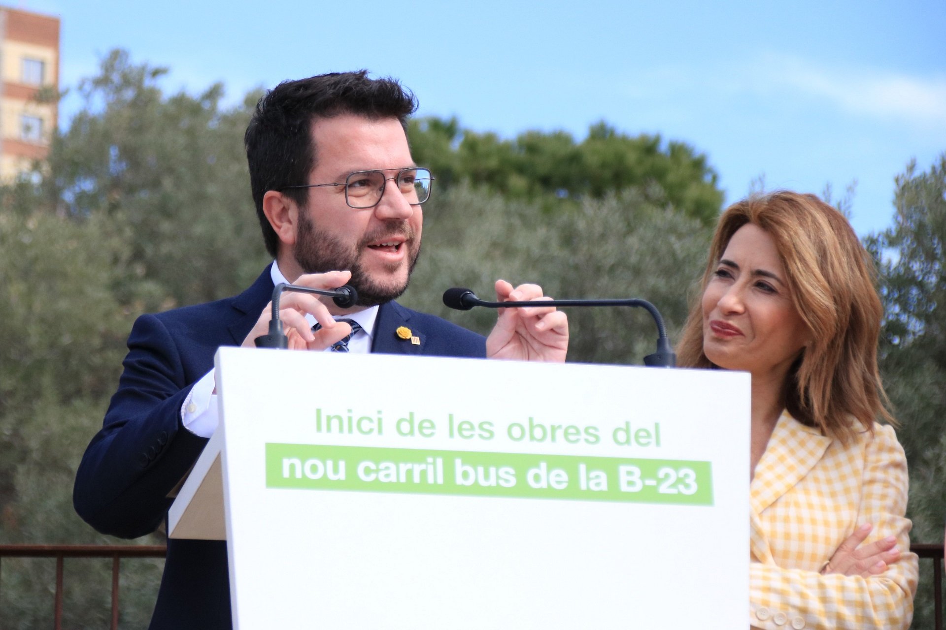 Pere Aragones i Raquel Sanchez en la inauguració d'un carril bus per entrar a Barcelona / ACN