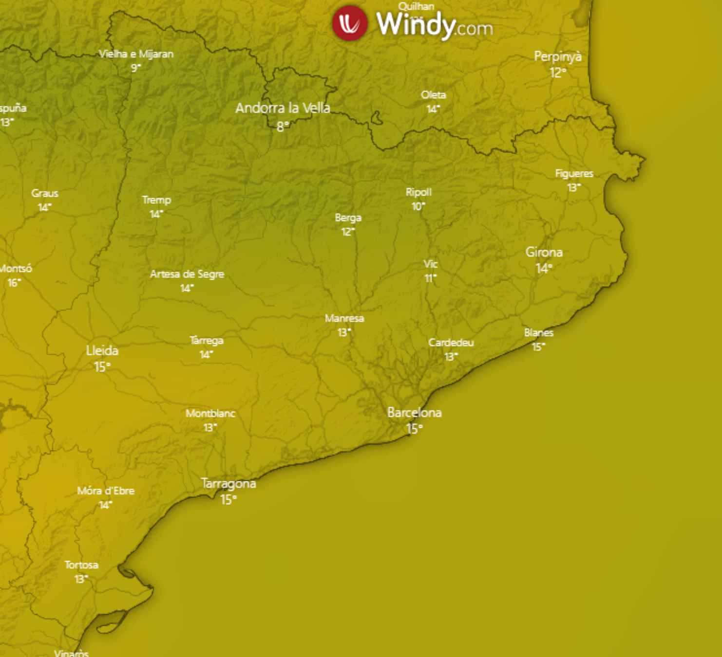 La temperatura també serà suau a les nits: comença a fer calor! / Windy La temperatura també serà suau a les nits: comença a fer calor! / Windy