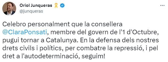 Tuit Oriol Junqueras Tuit Oriol Junqueras