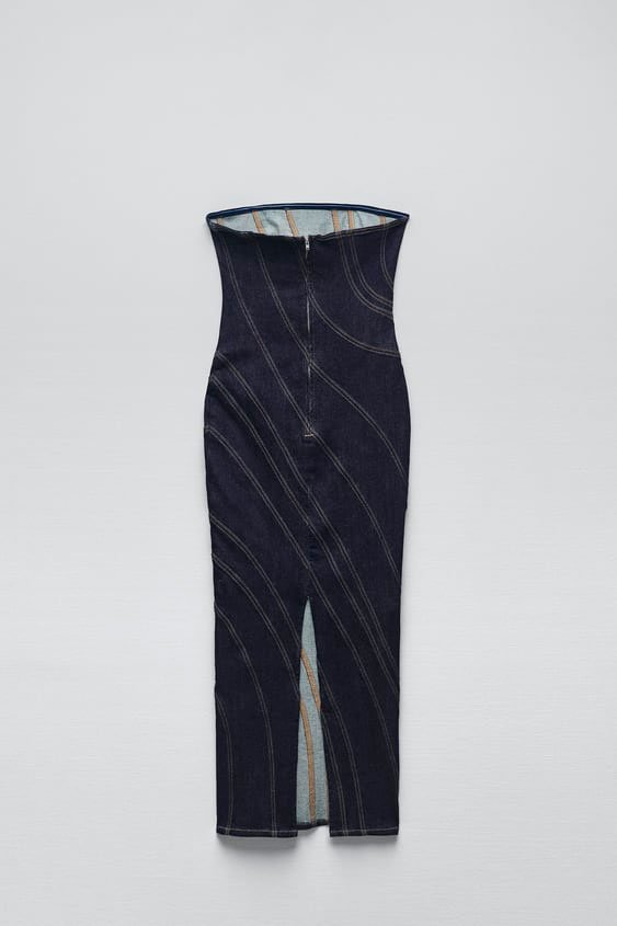 Vestido denim con pespuntes Vestido denim con pespuntes