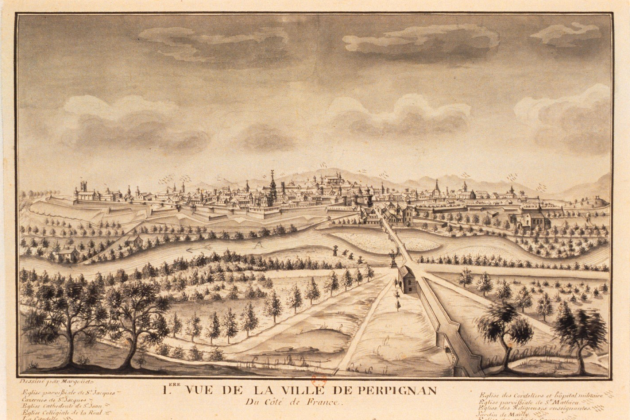 França desarticula la conspiració de Vilafranca. Gravat francès de Perpinyà. (Principis del segle XVIII). Font Bibliothèque Nationale de France