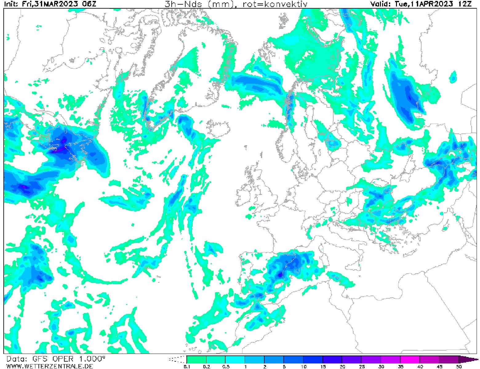 Pluges, dimarts, 12 d'abril GFS Wetterzentrale