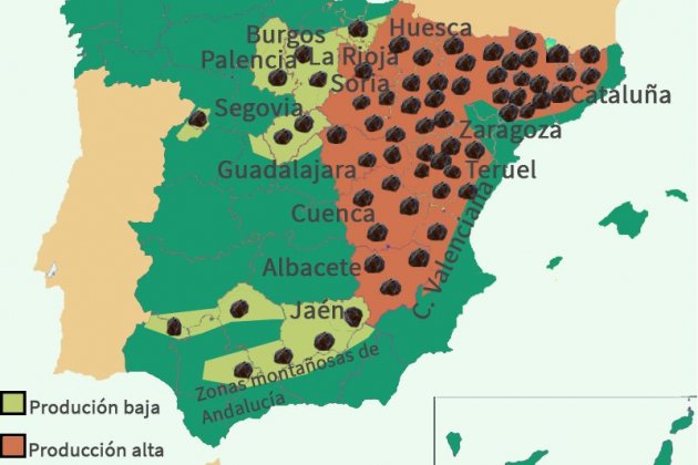 mapa trufes|tòfones a Espana