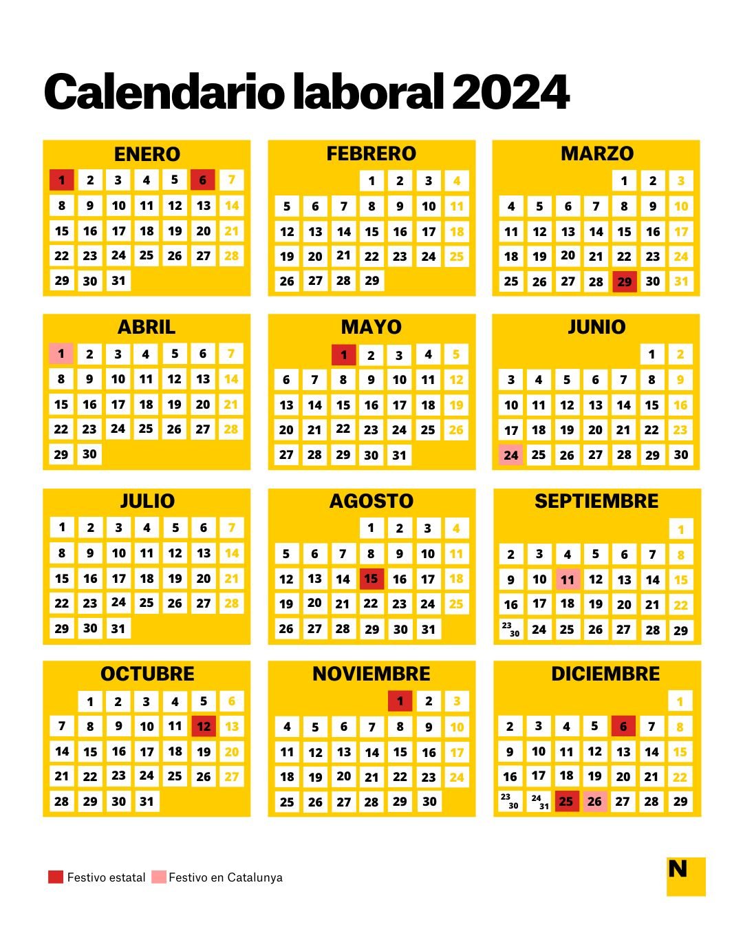 Festivo En Cataluña 2023 Calendario Laboral 2024 en Catalunya y Barcelona en PDF: Todos los Festivos