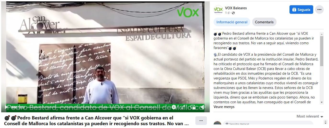 Vox amenaca Can Alcover / Facebook Vox amenaca Can Alcover / Facebook