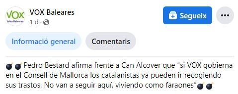 Vox amenaca Can Alcover 2