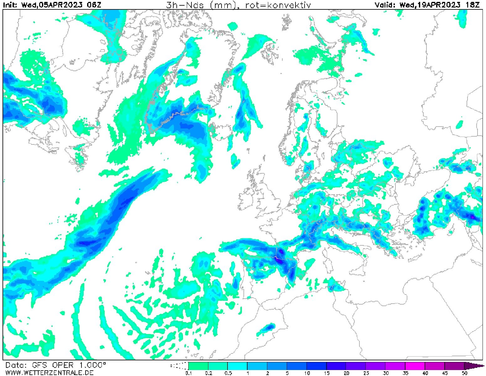 Lluvias miércoles, 19 de abril GFS Wetterzentrale