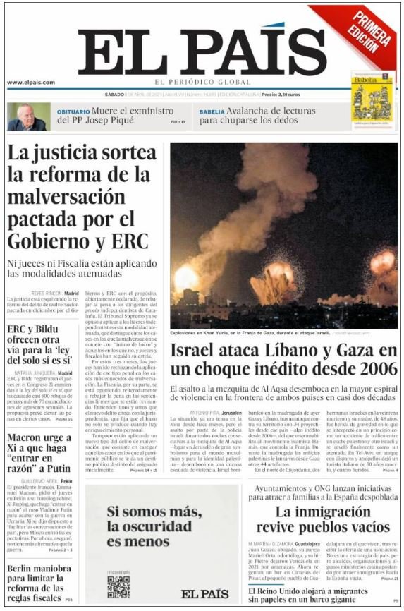 portada el pais sábado 8 abril portada el pais sábado 8 abril