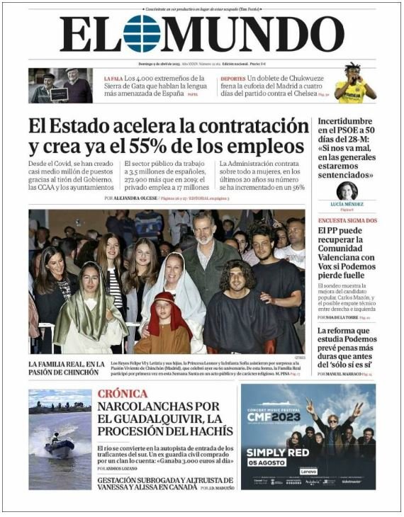 el mundo portada 9 abril