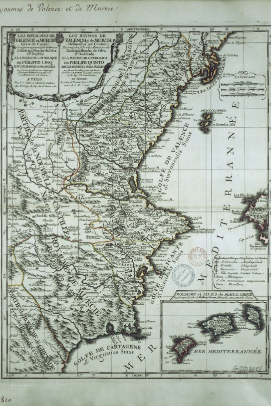 El terratremol de 1748 que va destruïr Xàtiva. Mapa del País Valencià (1732). Font Bibliothèque Nationale de France