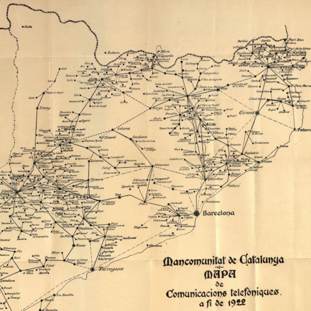 Mapa de la red telefónica catalana (1922). Fuente Cartoteca de Catalunya Mapa de la red telefónica catalana (1922). Fuente Cartoteca de Catalunya
