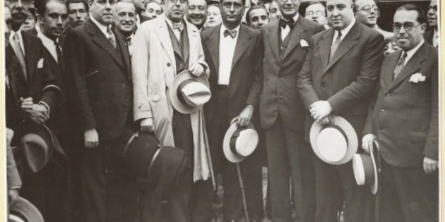 Carrasco i Formiguera, al centre; amb dirigents nacionalistes bascos i gallecs en un congrés a Barcelona. Font Arxiu ElNacional