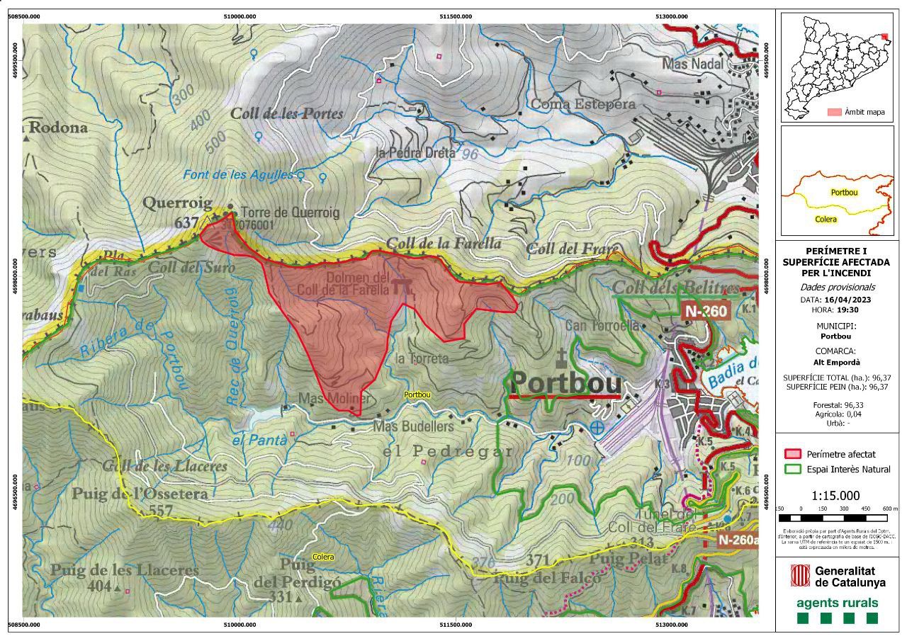 Mapa Alt Empordà incendi Portbou 