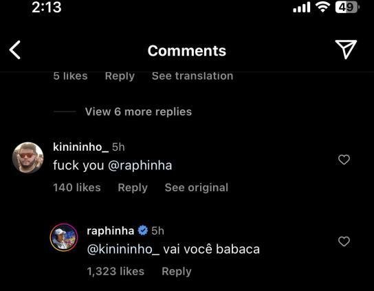 Raphinha insulto a Instagram