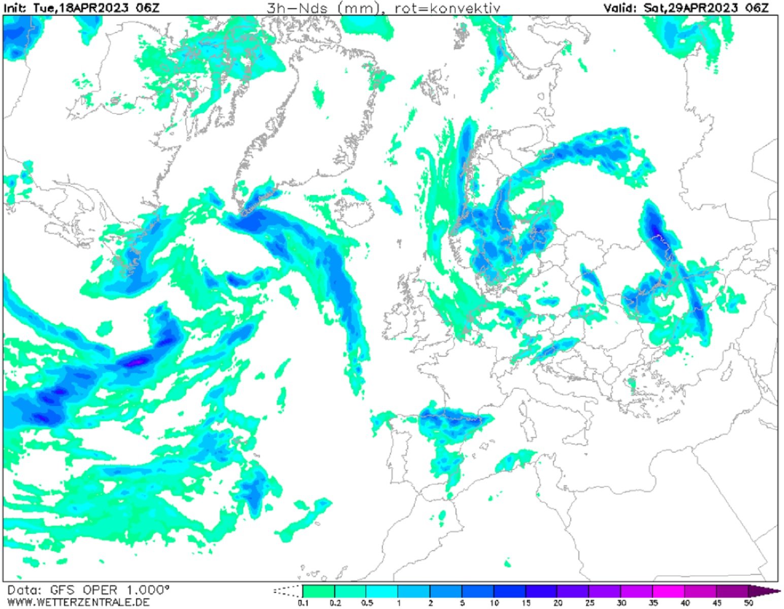Pluges a Catalunya el cap de setmana de l'1 de maig GFS Wetterzentrale