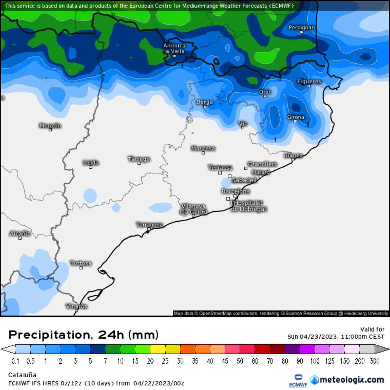 Plourà a partir del migdia i pocs litres, però al nord es necessitaran els paraigües / Meteologix - ECMWF