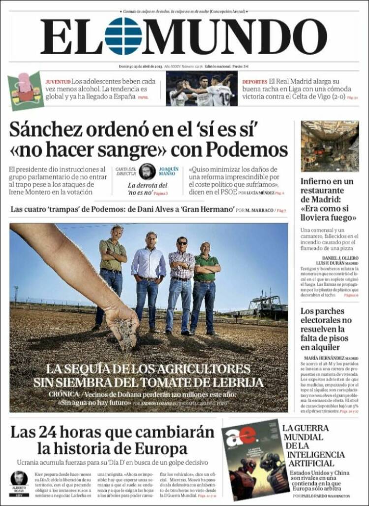 portada el mundo 23/4/23 portada el mundo 23/4/23